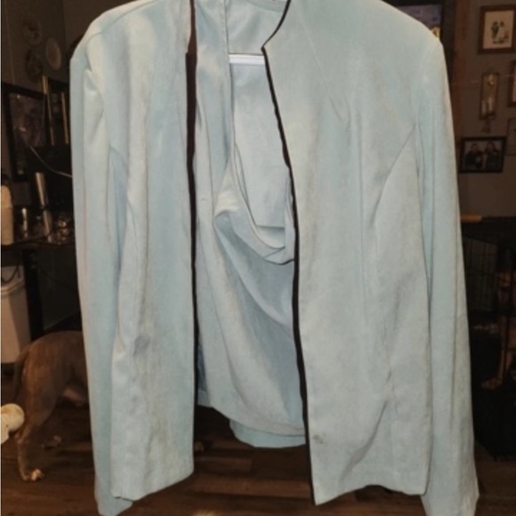 Jessica Howard Jackets & Blazers - Jessica Howard Light Blue Open-Front Blazer with Black Trim